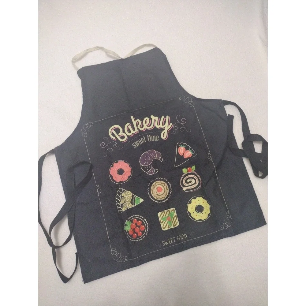 Baking Baker Apron for Women Sweet Food Black  Bib‎ Adjustable Colorful Desserts